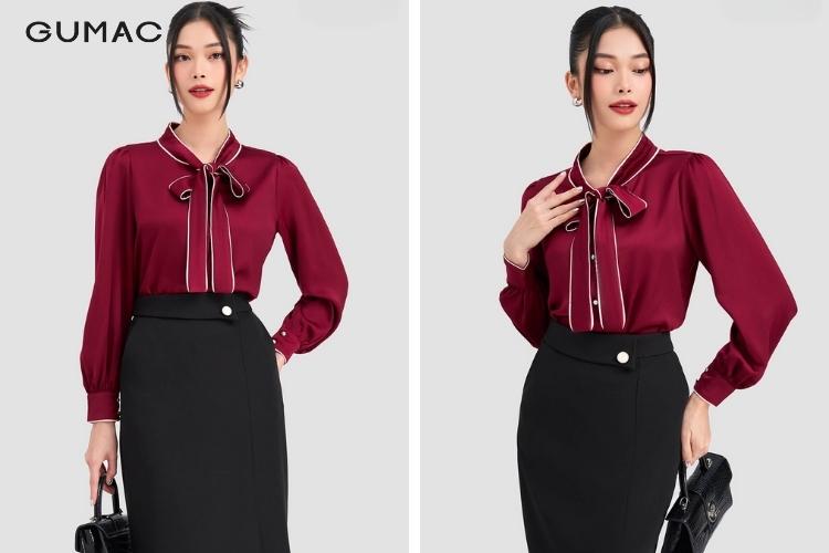 áo sơ mi nữ tay dài kiểu cổ trụ